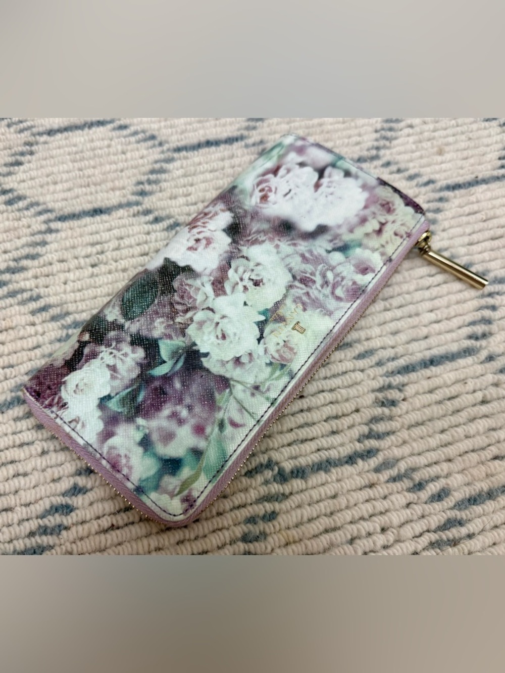 LANVIN En Bleu Lavender Floral Print Leather L-Shaped Zip Long Wallet/Clutch - Picture 6 of 16